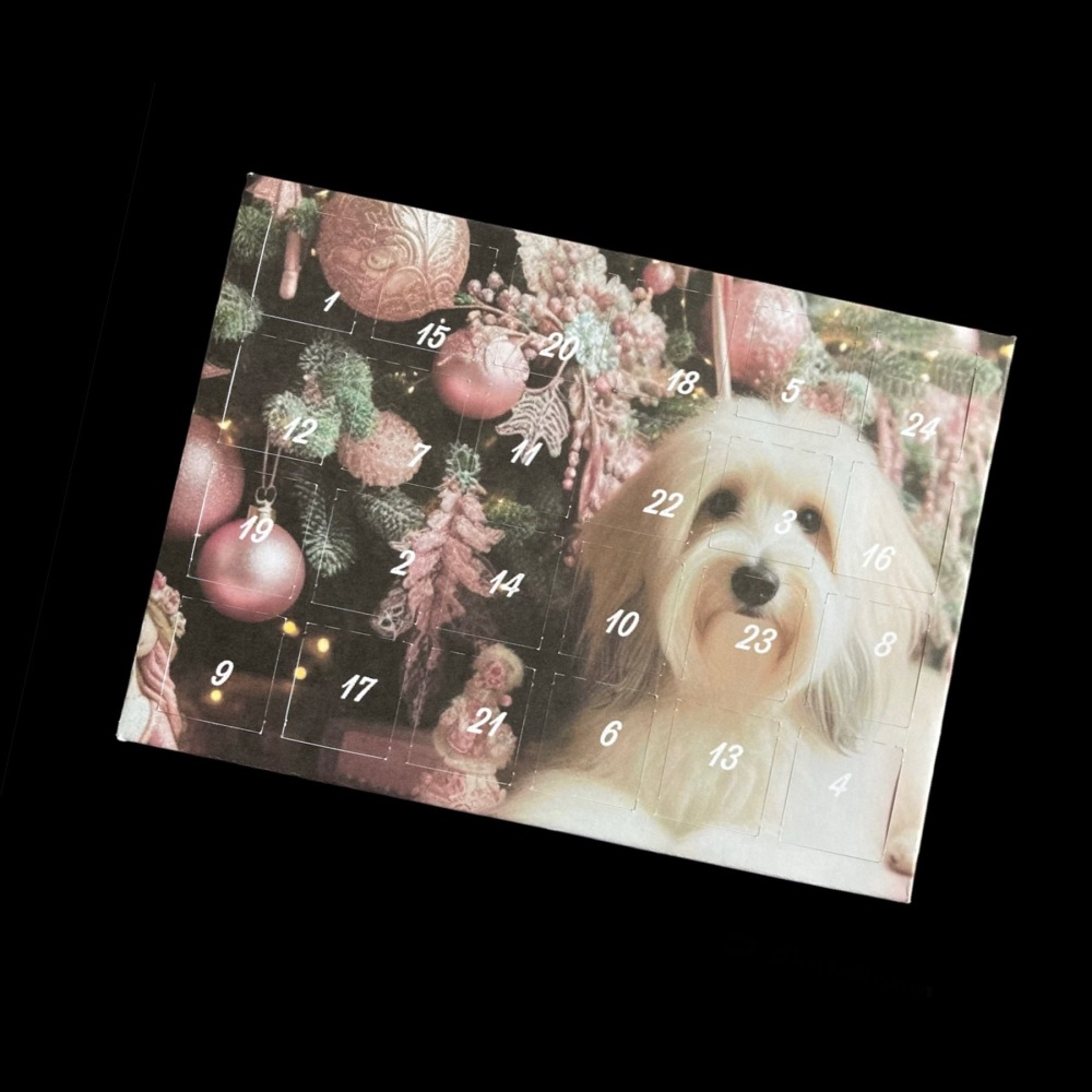 24 Day Christmas Tree and Dog Landscape Advent Calendar in Dusky Pink
