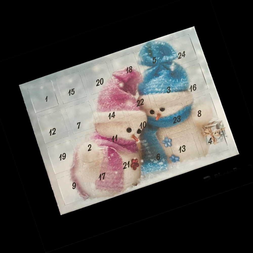24 Day Twin Snowman Landscape Advent Calendar in Blue, Pink and White