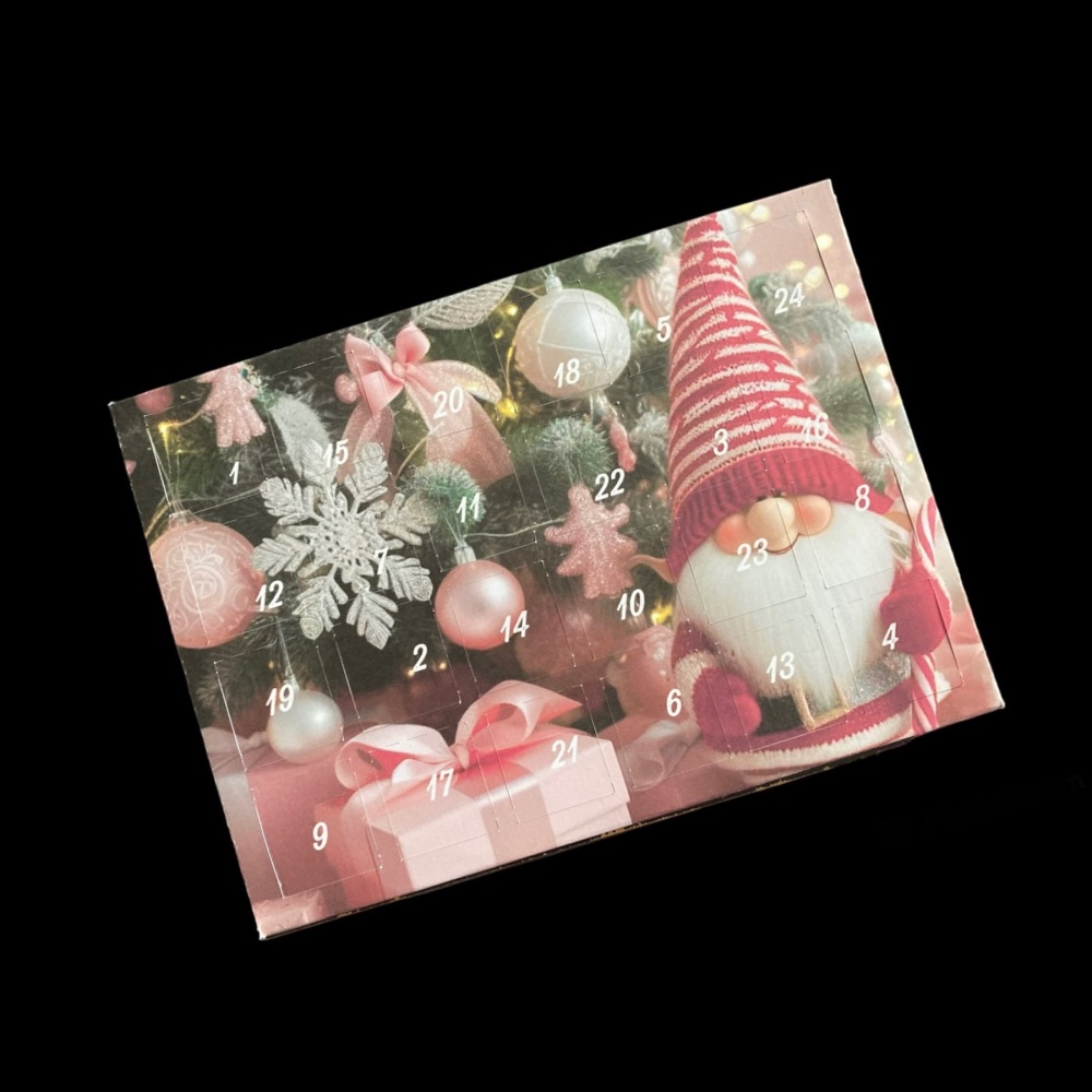 24 Day Christmas Tree and Gnome Landscape Advent Calendar in Pink and White