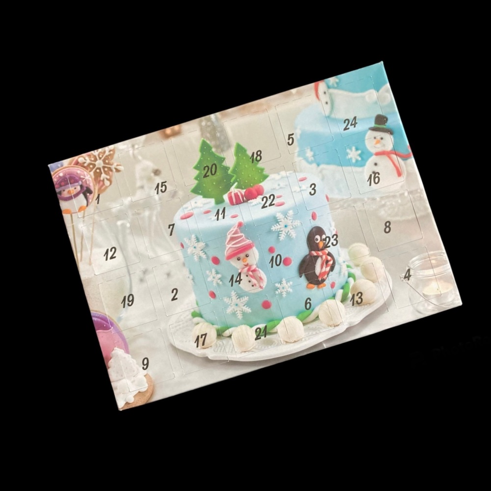 24 Day Christmas Cake Landscape Advent Calendar in Blue, Green, Red and Black