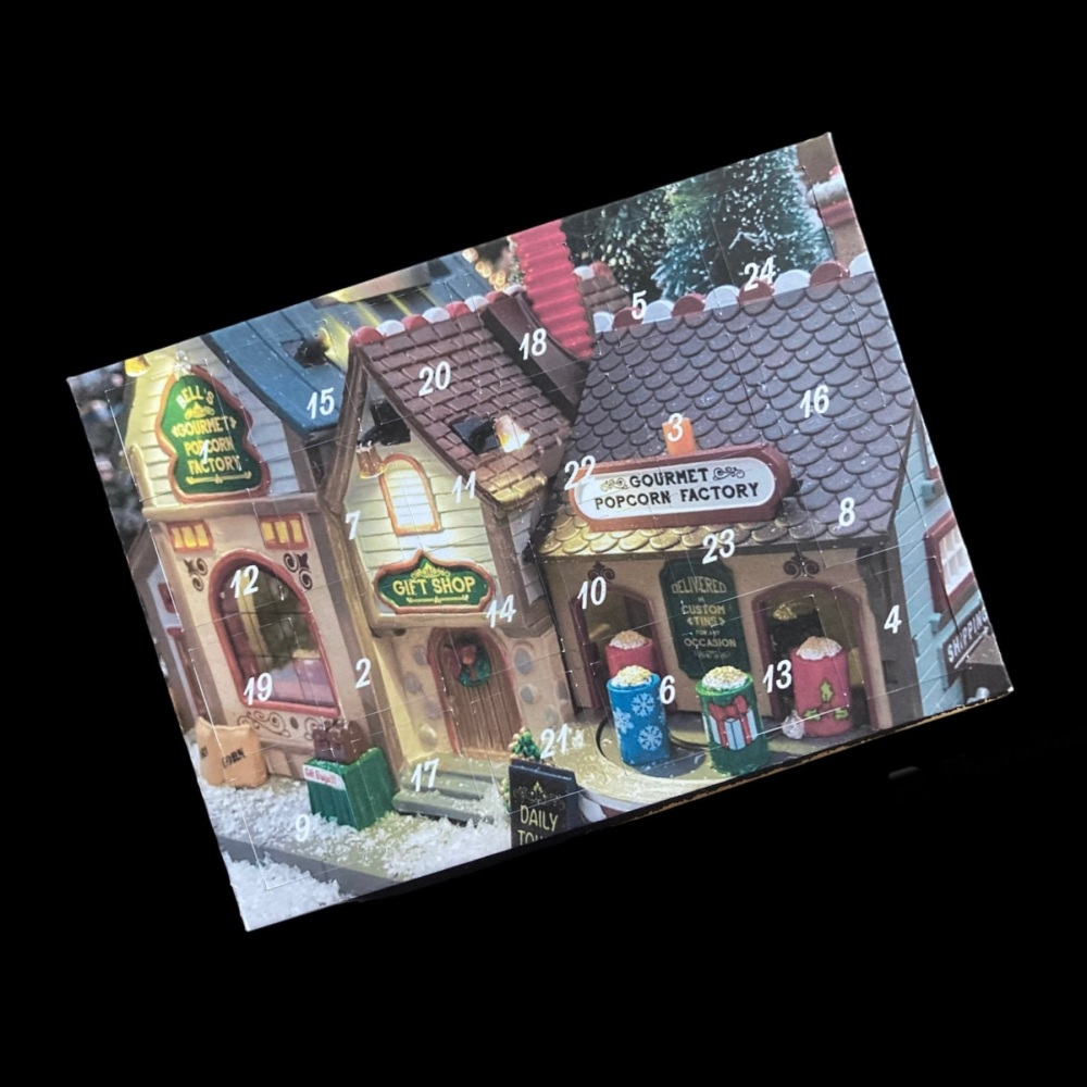 24 Day Model Popcorn Shop Landscape Advent Calendar in Blue, Green, Red and Black