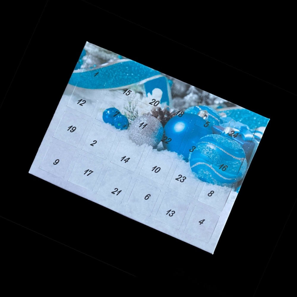 24 Day Baubles and Snow Landscape Advent Calendar in Turquiose and Silver