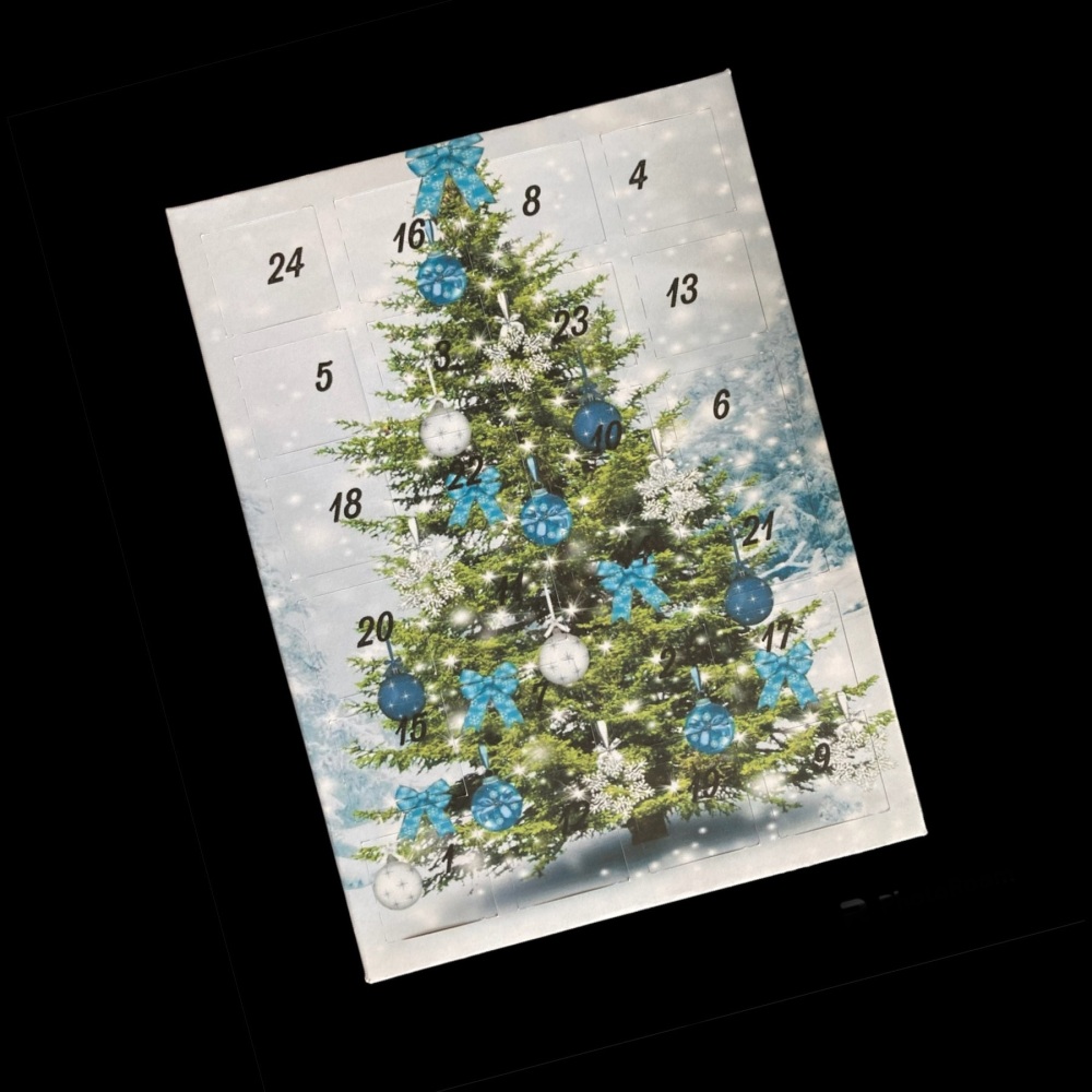 24 Day Christmas Tree Portrait Advent Calendar in White, Blue and Green