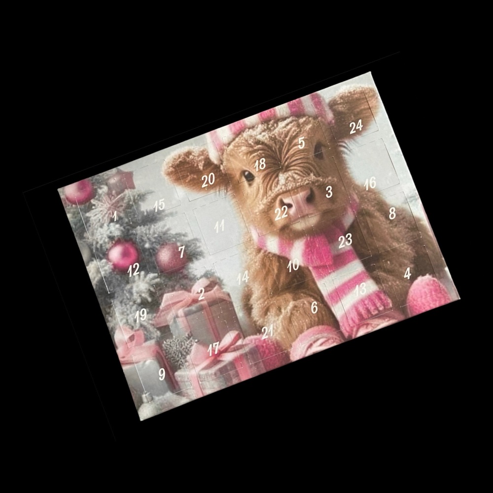 24 Day Calf and Christmas Tree Landscape Advent Calendar in Pink and Silver