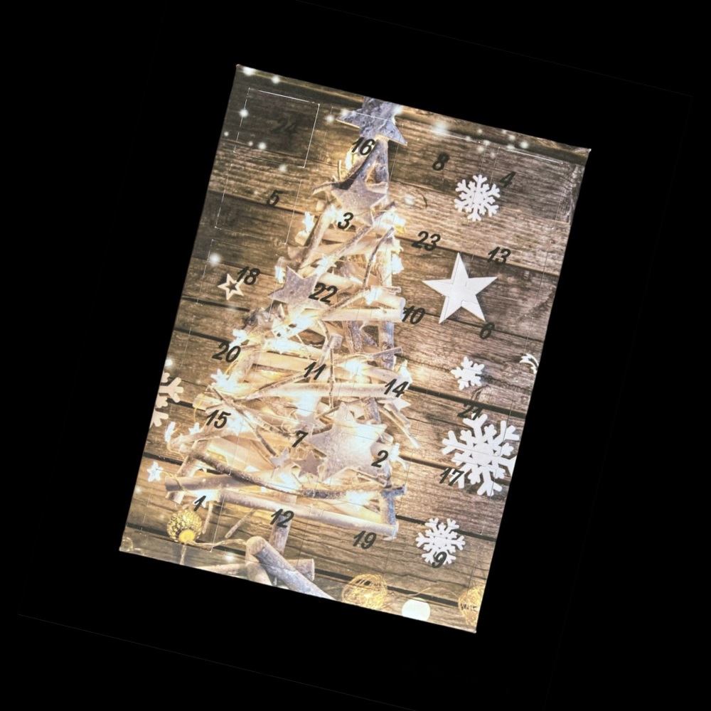 24 Day Christmas Wooden Tree Portrait Advent Calendar in Beige and White