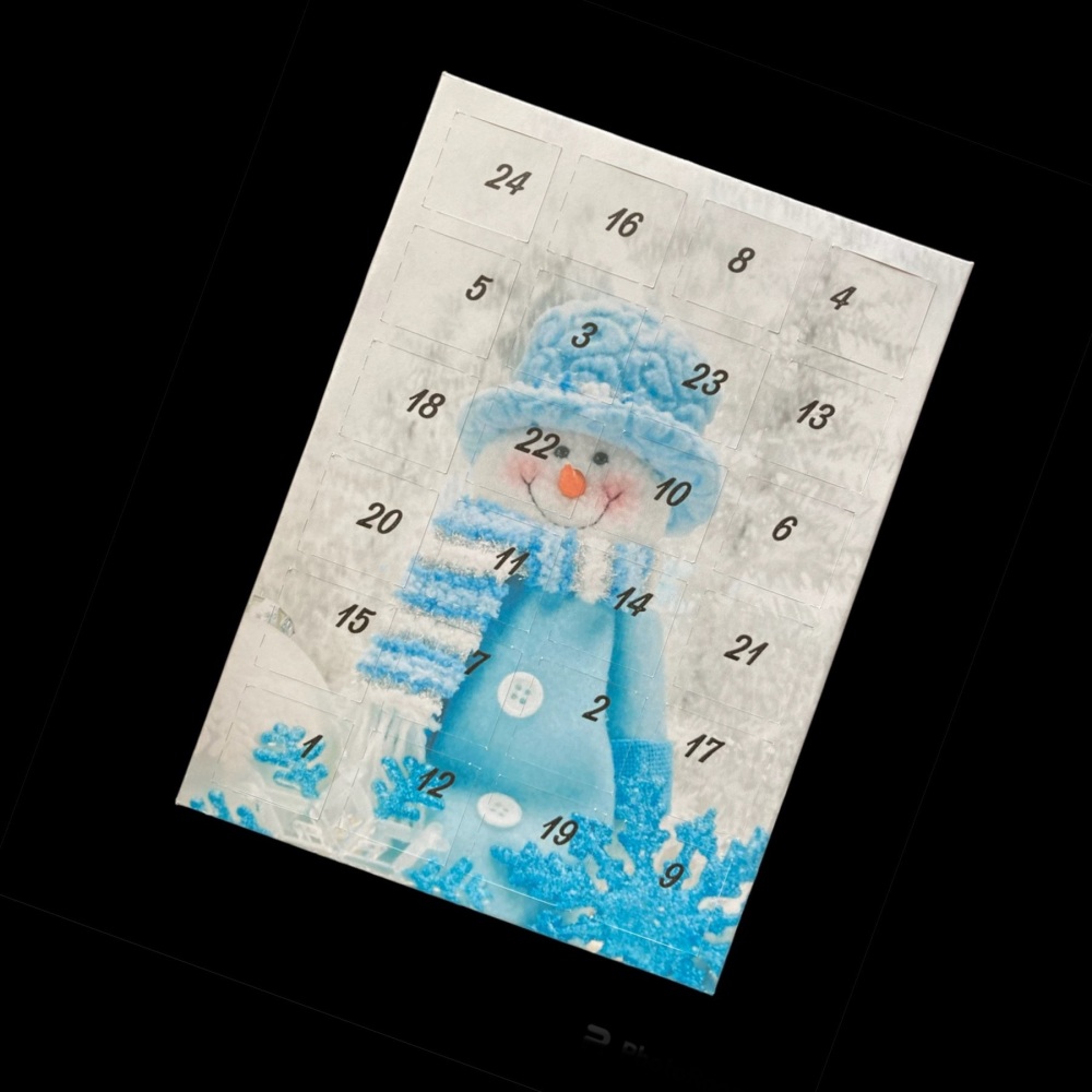 24 Day Snowman Portrait Advent Calendar in Light Blue and White