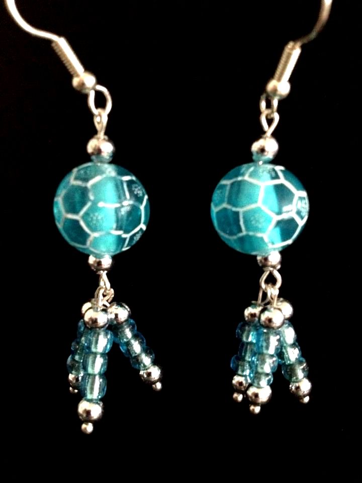 *No.1  Light Blue Football and Tassle Earrings