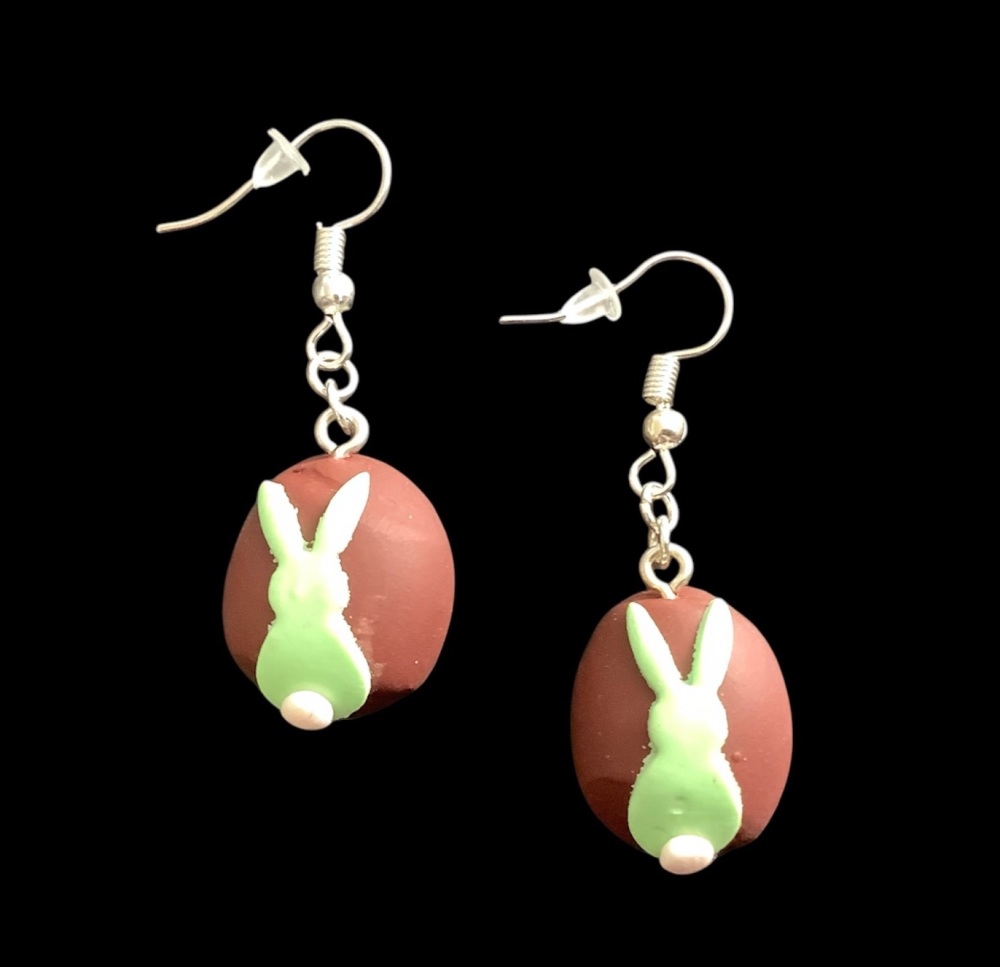 *Green Rabbit Easter Egg Earrings