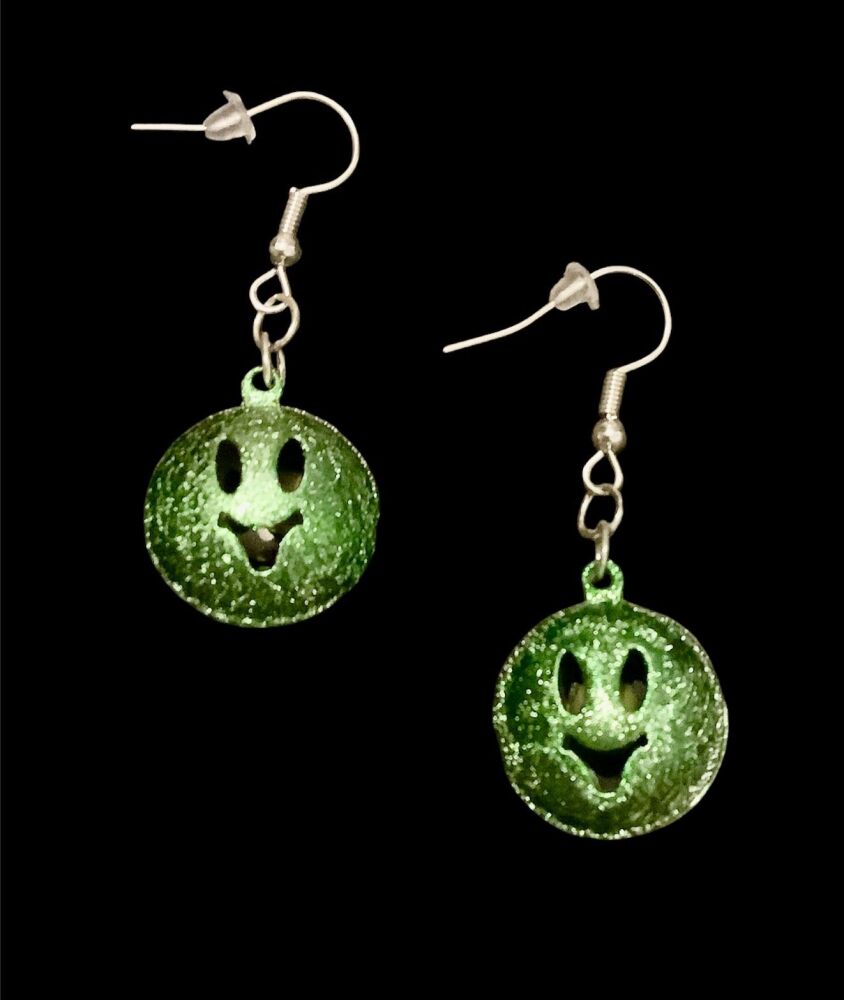 *Green Smiling Emoji Bell Earrings