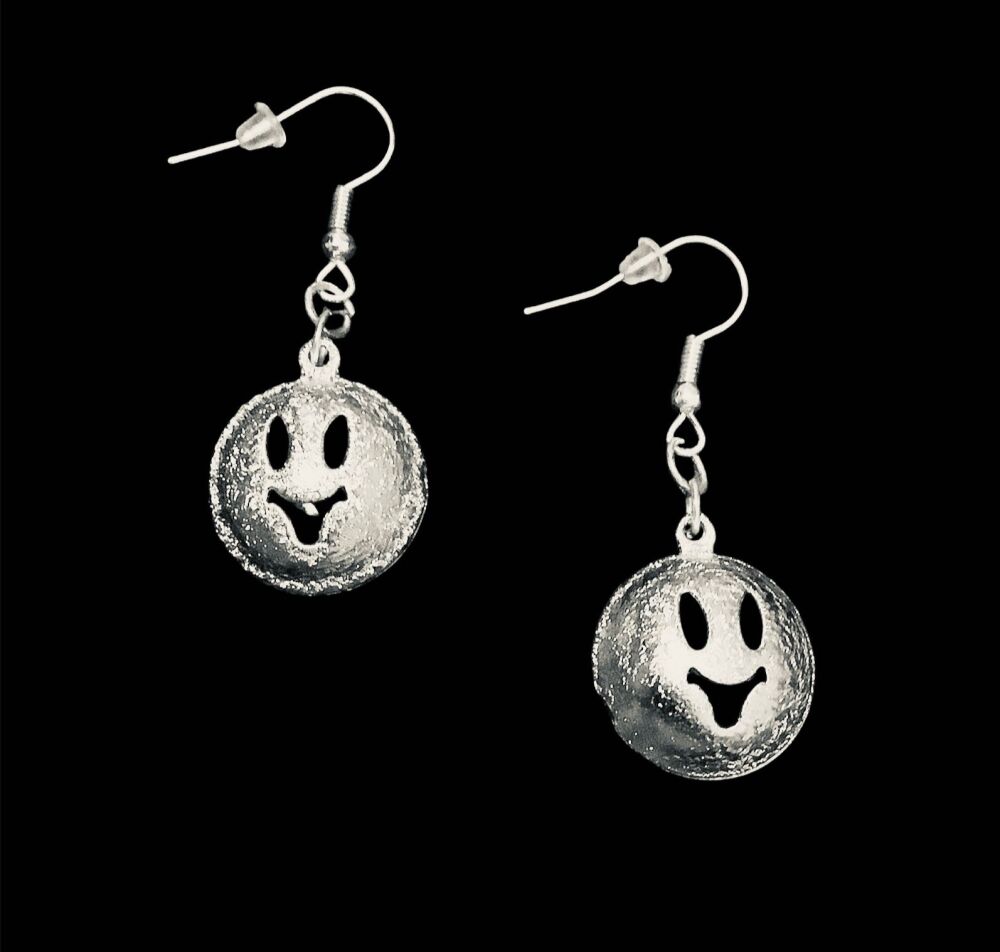*Silver Smiling Emoji Bell Earrings