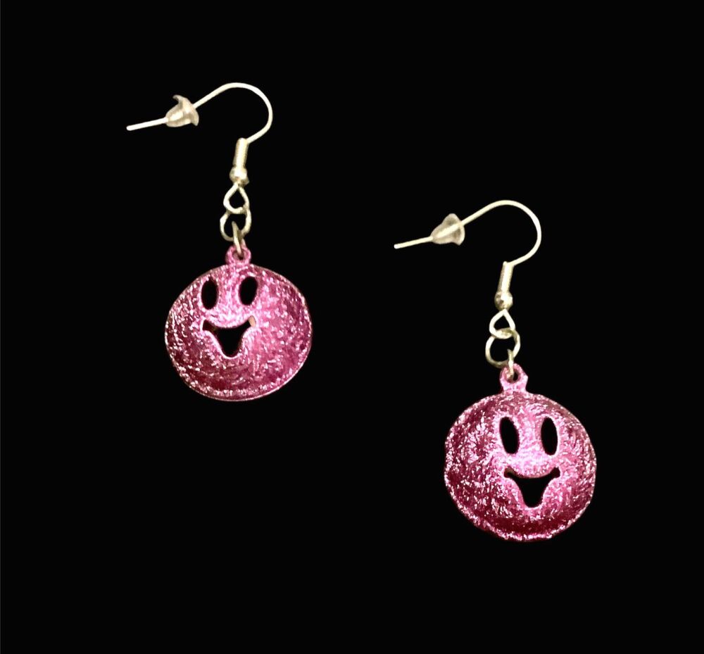 *Pink Smiling Emoji Bell Earrings
