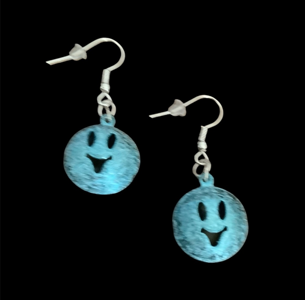 *Blue Smiling Emoji Bell Earrings