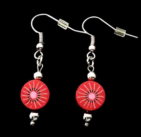 *No.644 Mini Red Kiwi Fruit Slice Earrings