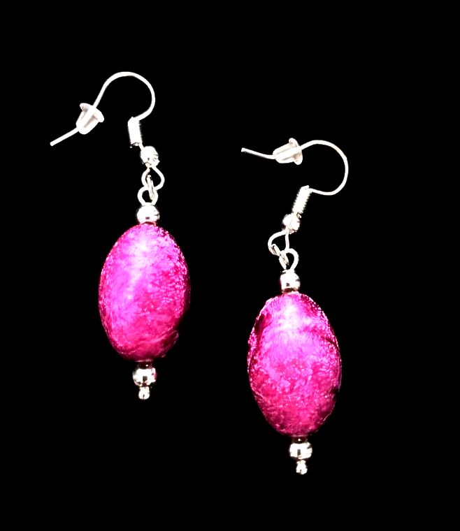 *No.1235 Dark Pink Foil Egg Earrings