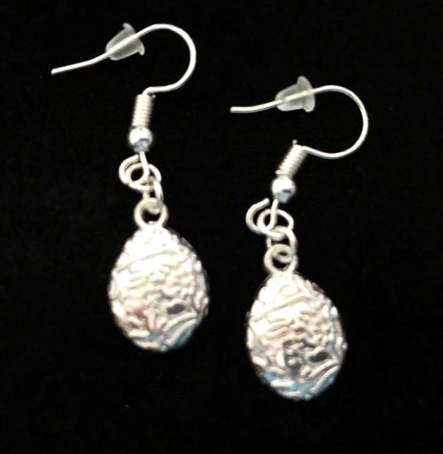 *No.1234 Tibetan Silver Easter Egg Charm  Earrings