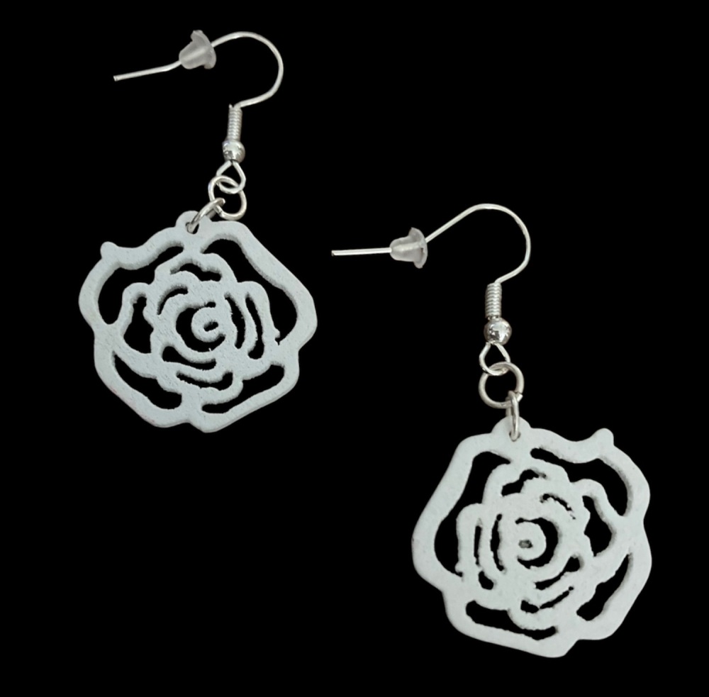 *Wooden White Rose Earrings