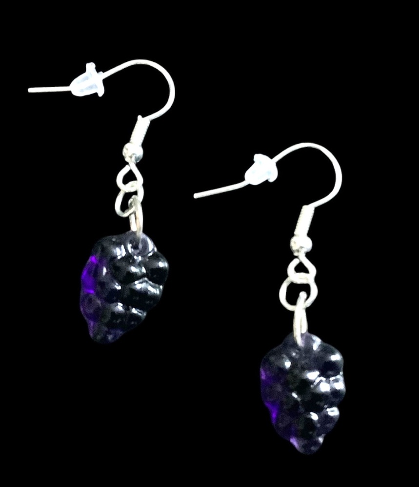 *No.619 Mini 3D Dark Purple Grape Earrings