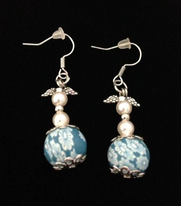 *No.35 Blue and White Bead Earrings