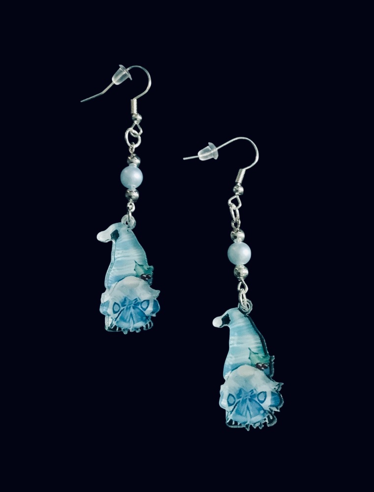 *Blue Christmas Themed Gnome/Gonk Earrings with a Blue Bead