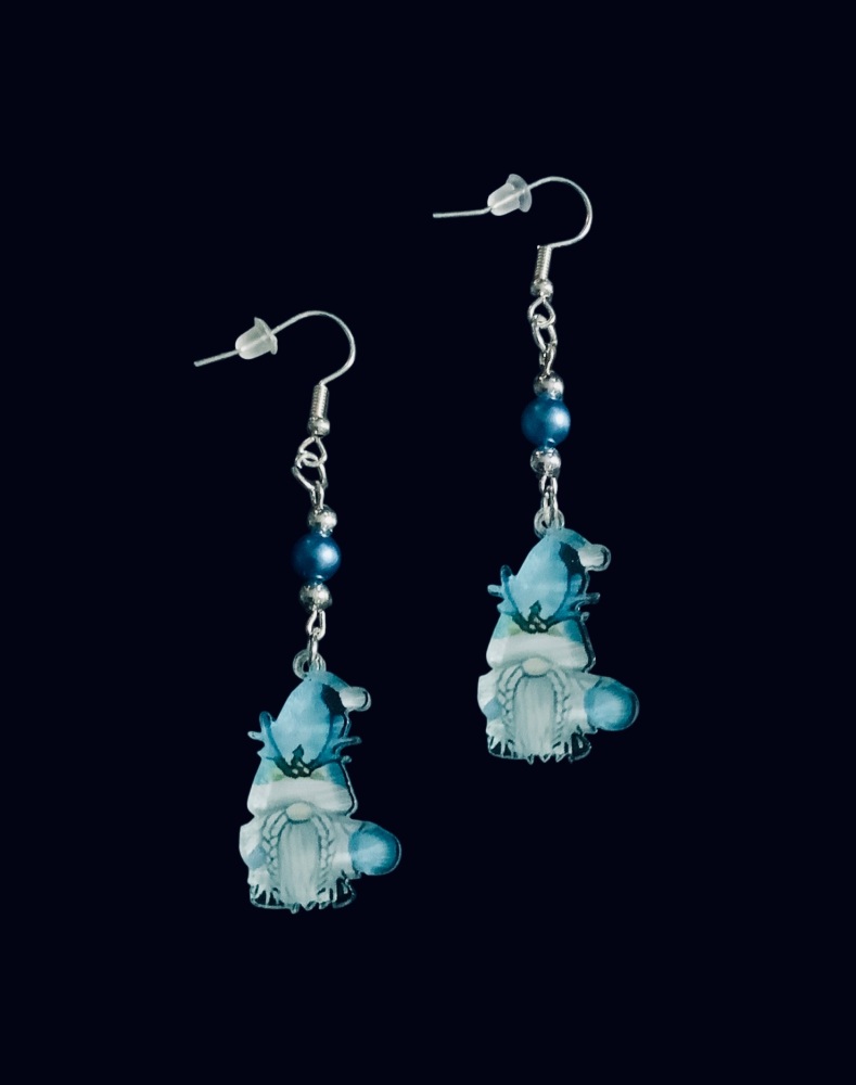 *Blue Christmas Themed Gnome/Gonk Earrings with a Blue Bead