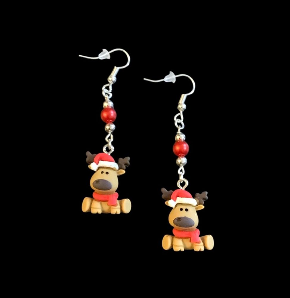 *Reindeer Earrings with a Red Bead