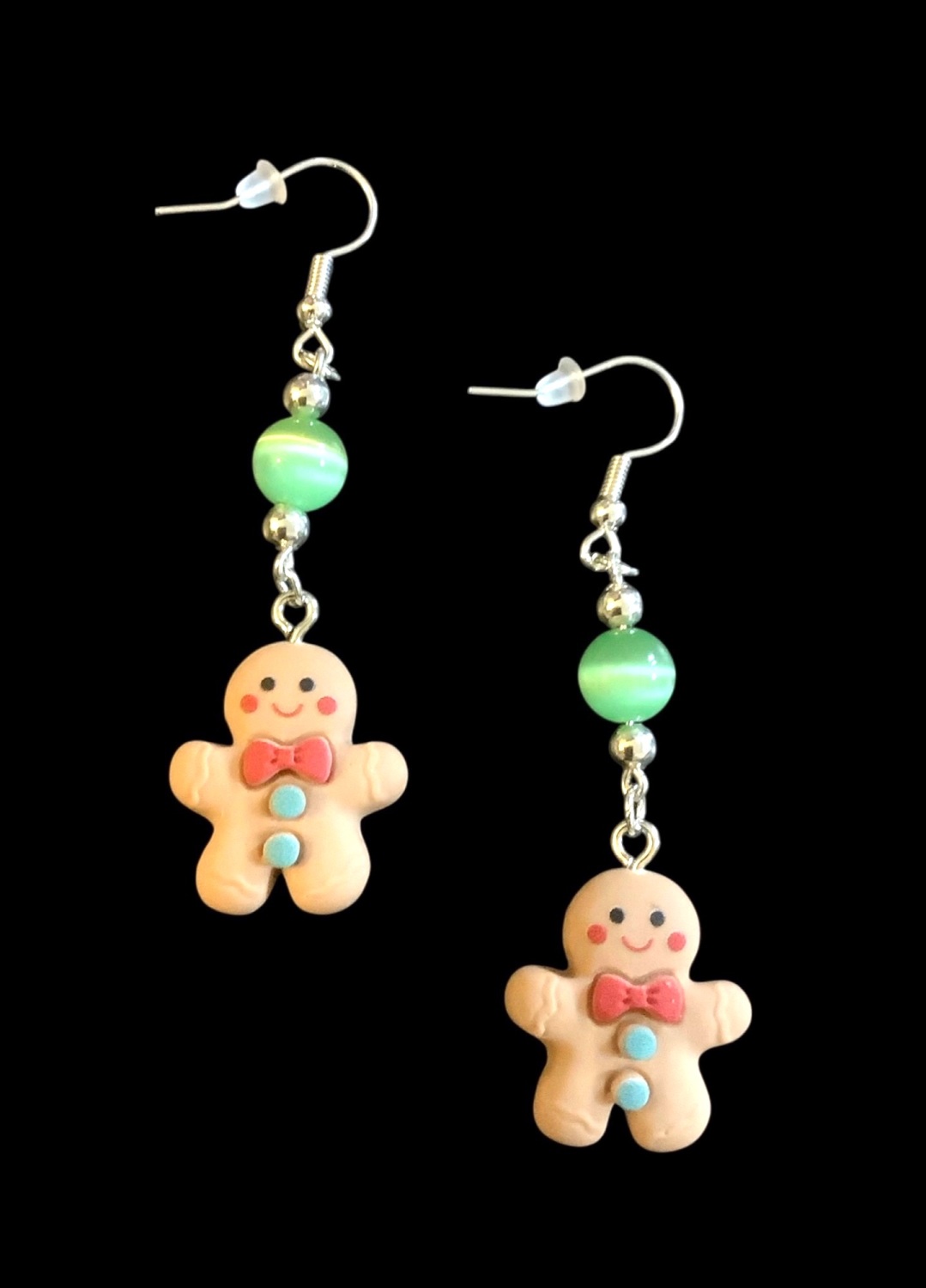 *Gingerbread Man Earrings with a Green Bead