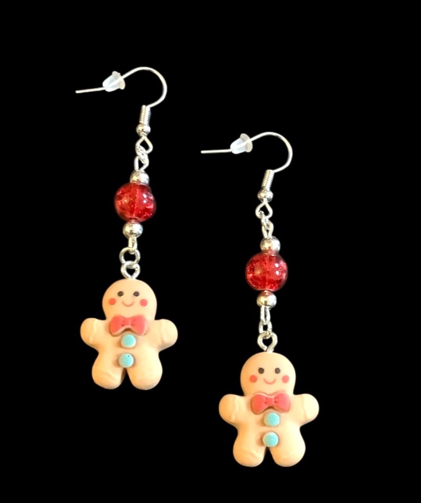 *Gingerbread Man Earrings with a Red Bead