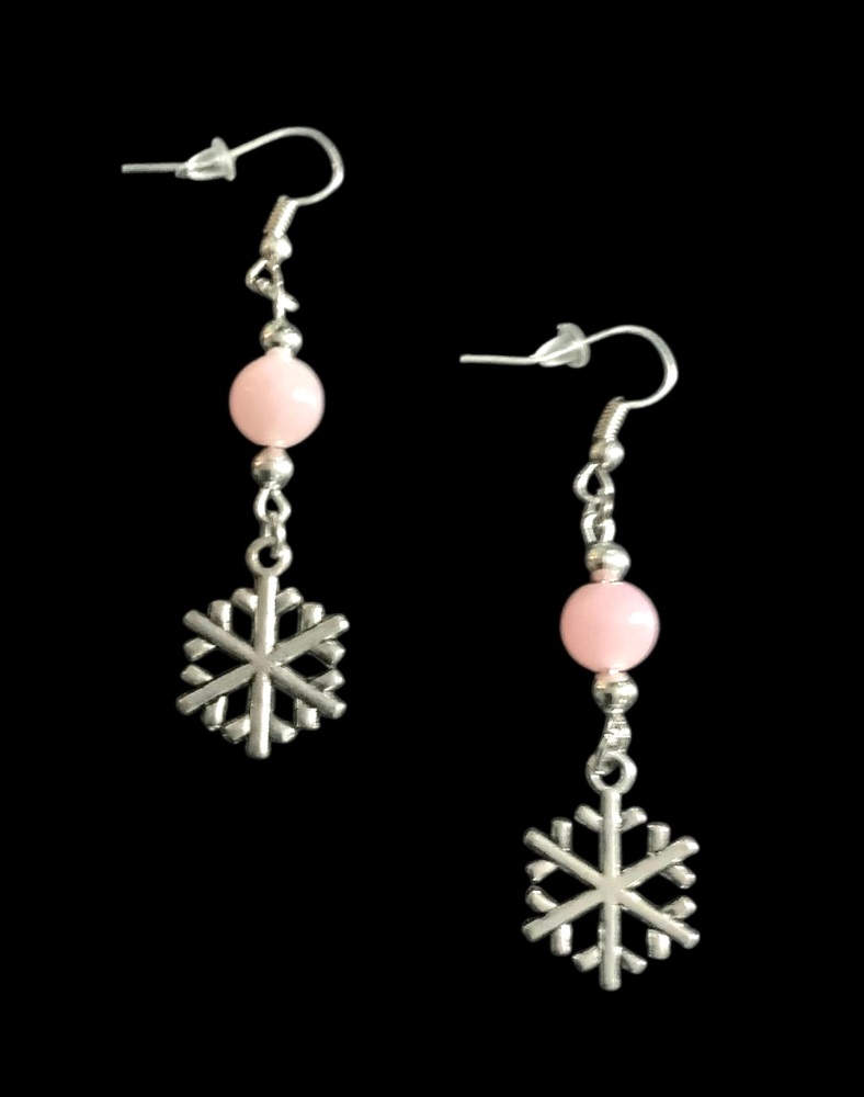 *Snowflake and Light Pink Bead Earrings