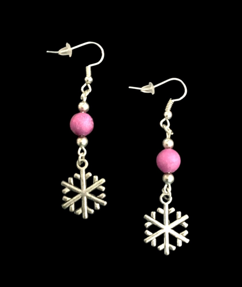 *Snowflake and Pink Stardust Bead Earrings