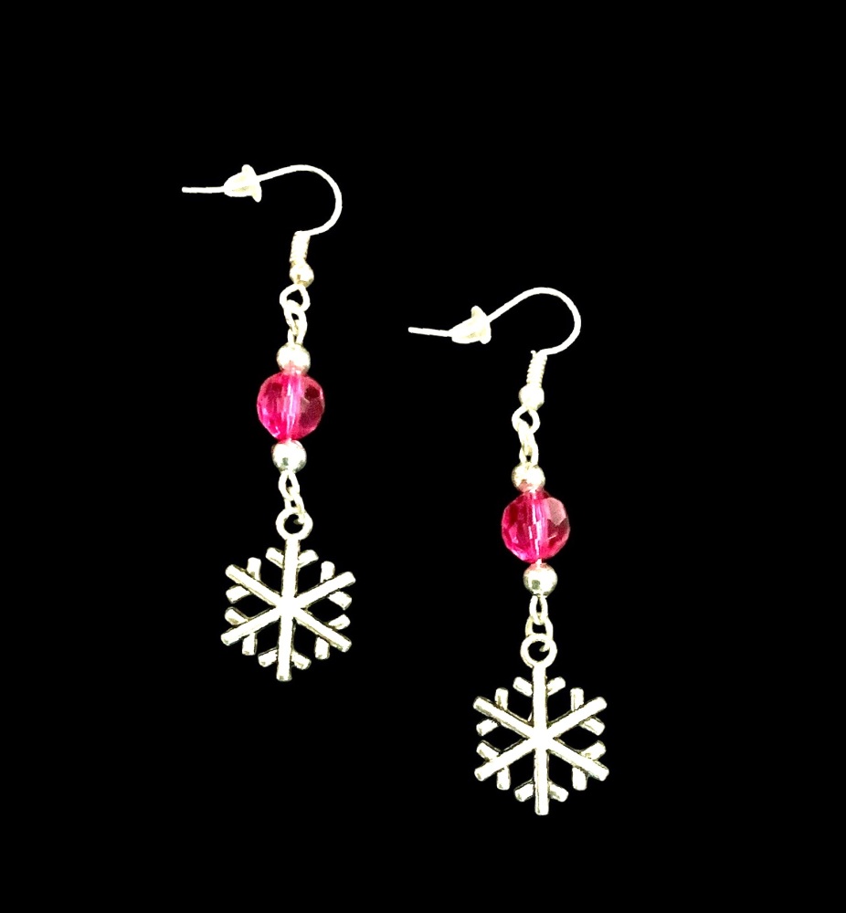 *Snowflake and Pink Crystal Shaped Bead Earrings