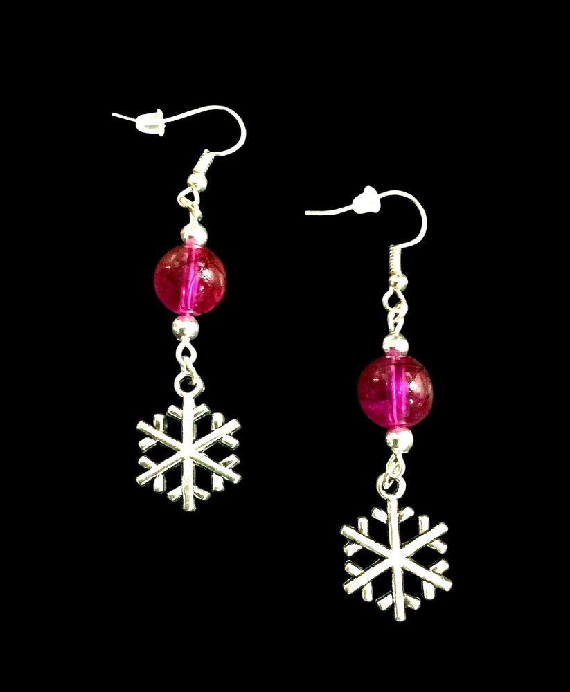 *Snowflake and Pink Crystal Shaped Bead Earrings