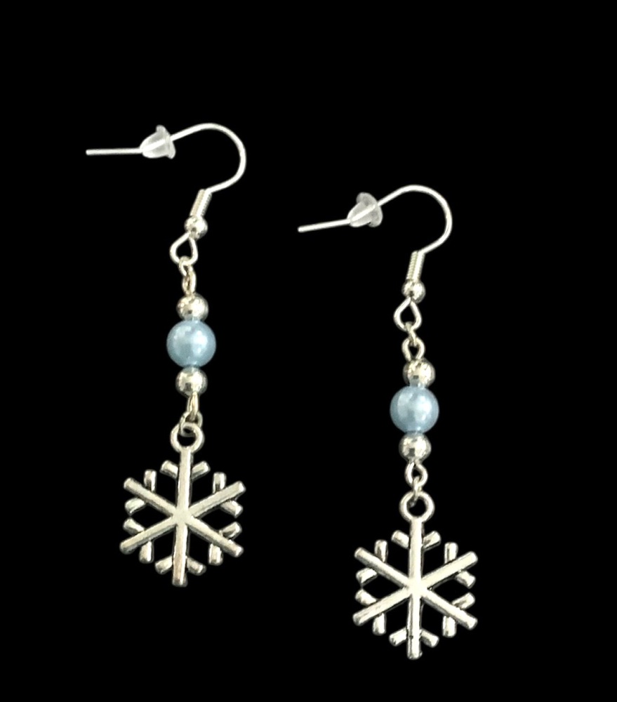*Snowflake and Light Blue Bead Earrings