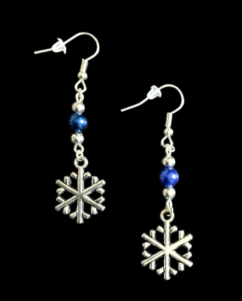 *Snowflake and Dark Blue Bead Earrings