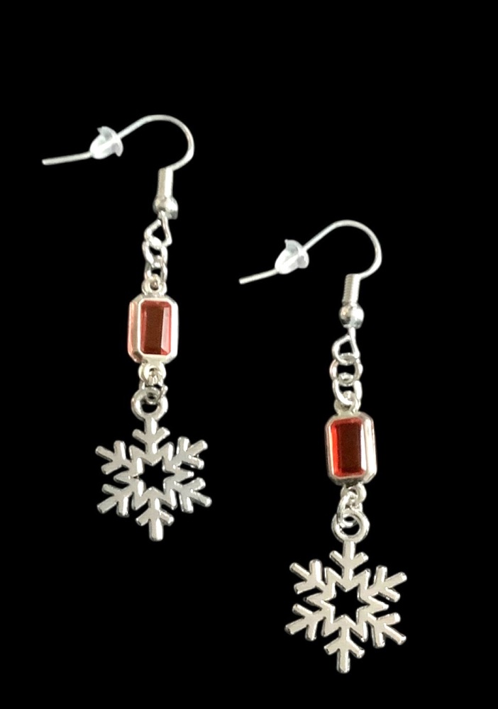 *Snowflake and Red Spacer Bead Earrings