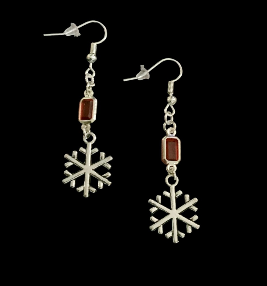 *Snowflake and Red Spacer Bead Earrings