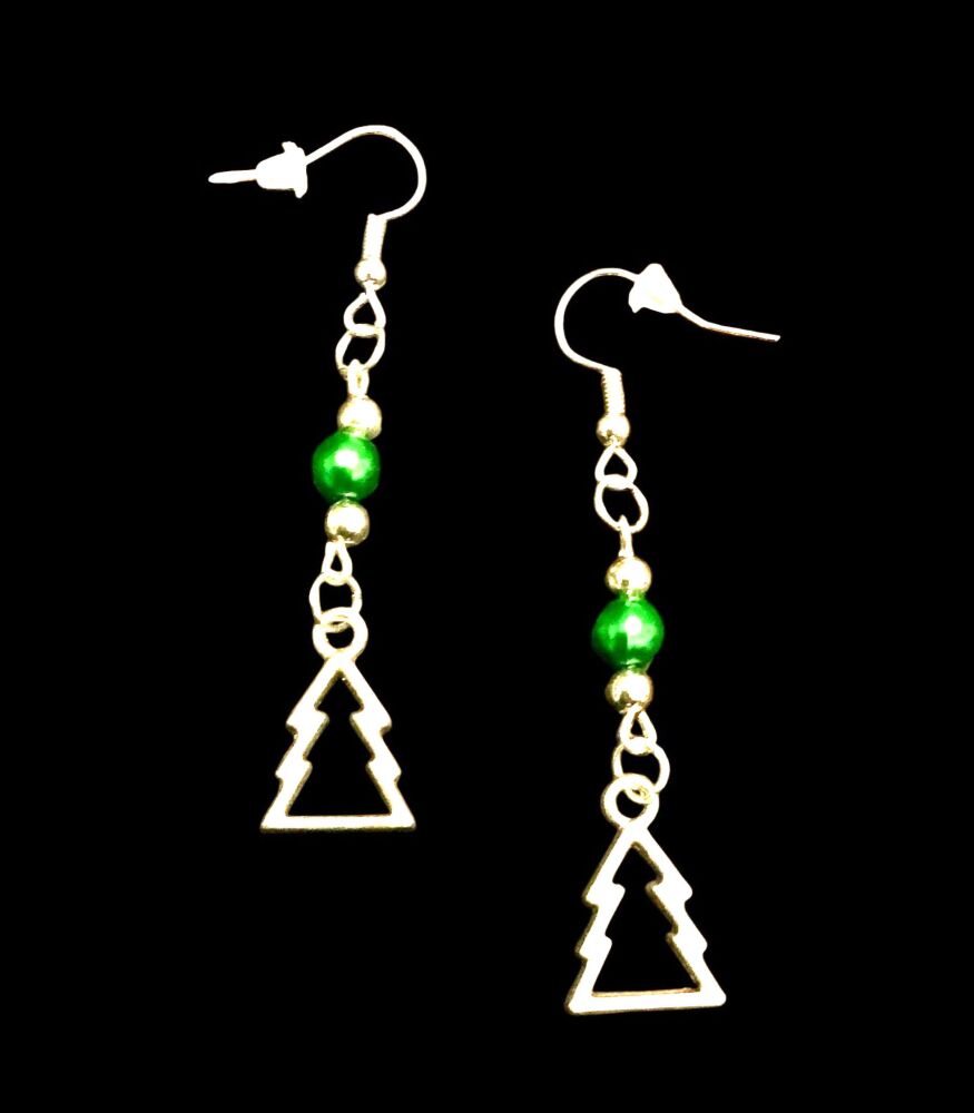 *Open Christmas Tree and Dark Green Bead Earrings