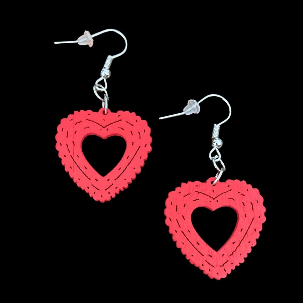 *Red Wooden Heart Earrings
