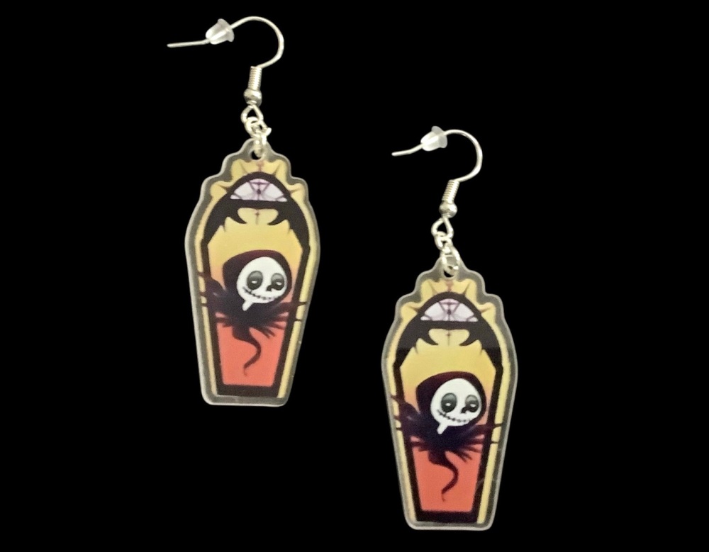 *Large Orange Coffin Lid Earrings