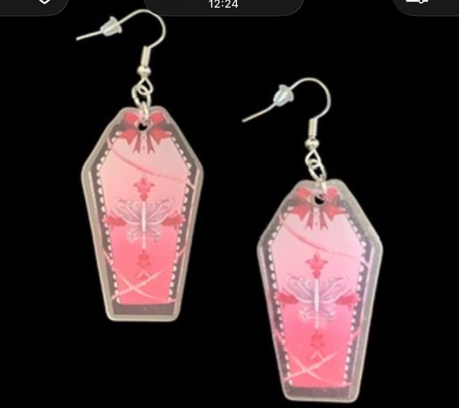 *Large Pink Coffin Lid Earrings