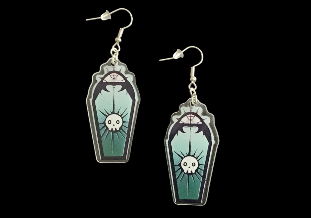 *Large Green Coffin Lid Earrings