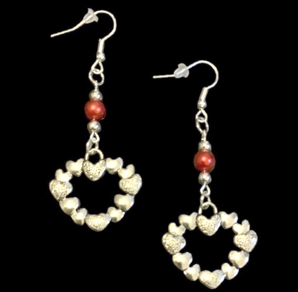 *Heart of Hearts Earrings with a Red Bead