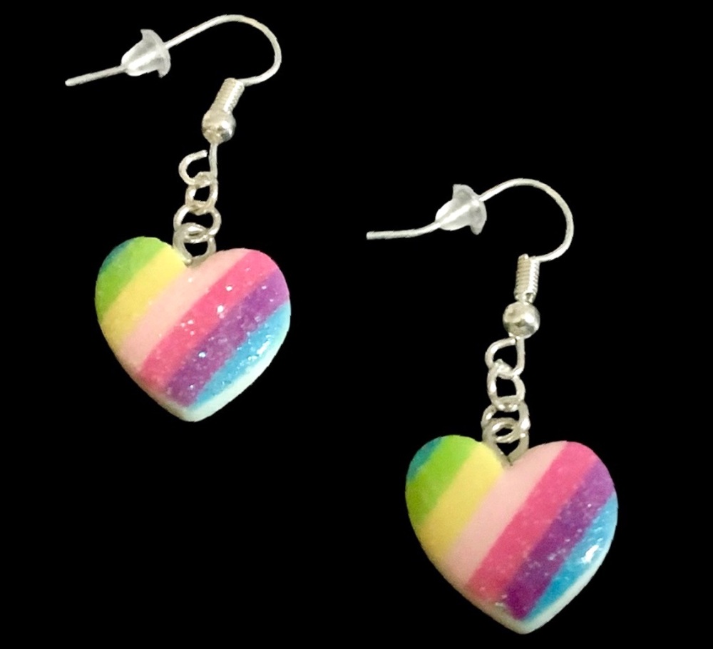 *Pastel Striped Heart Earrings