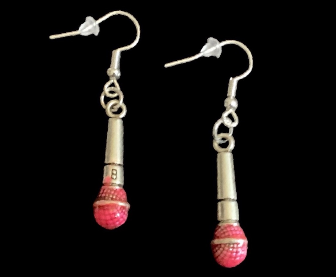 *Silver and Pink Microphone Earrings