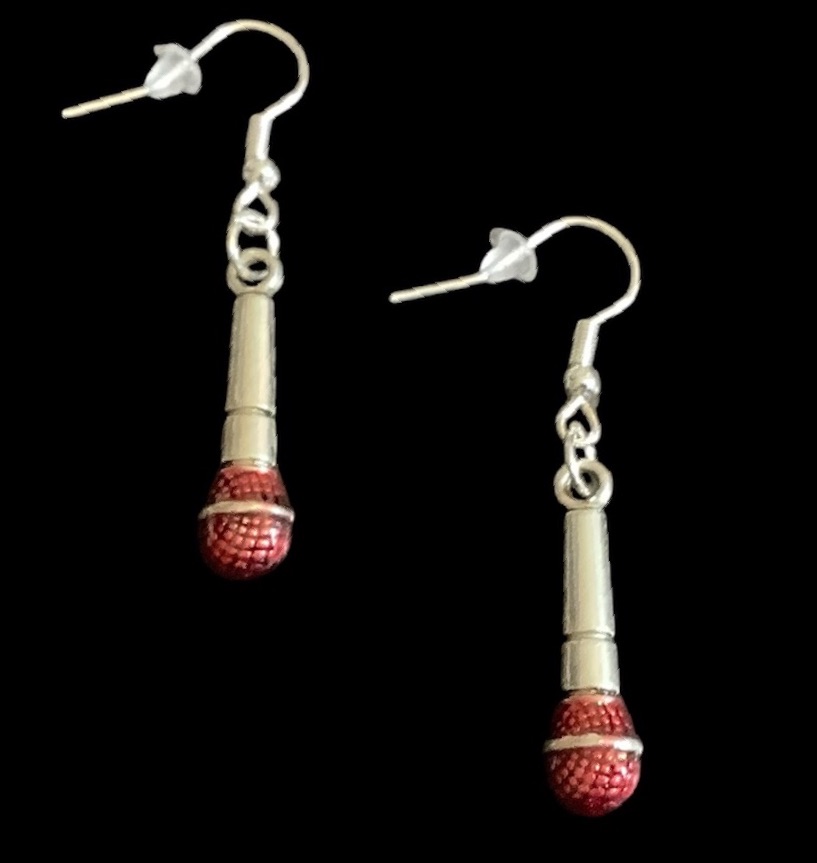*Silver and Red Microphone Earrings