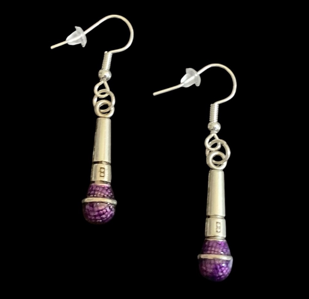 *Silver and Purple Microphone Earrings