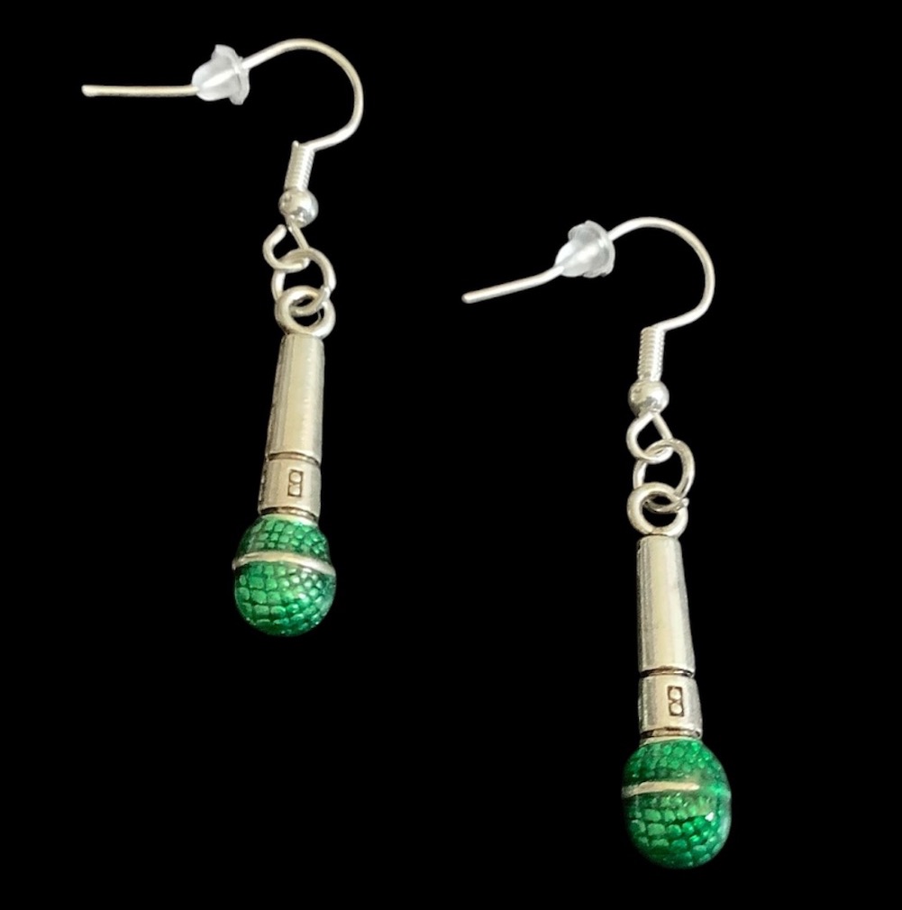 *Silver and Green Microphone Earrings