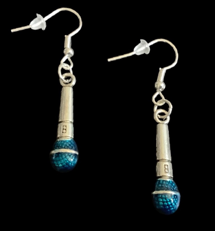 *Silver and Blue Microphone Earrings