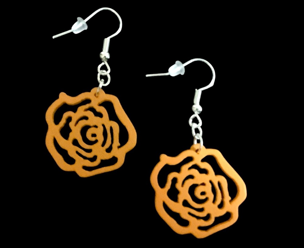 *Wooden Orange Rose Earrings