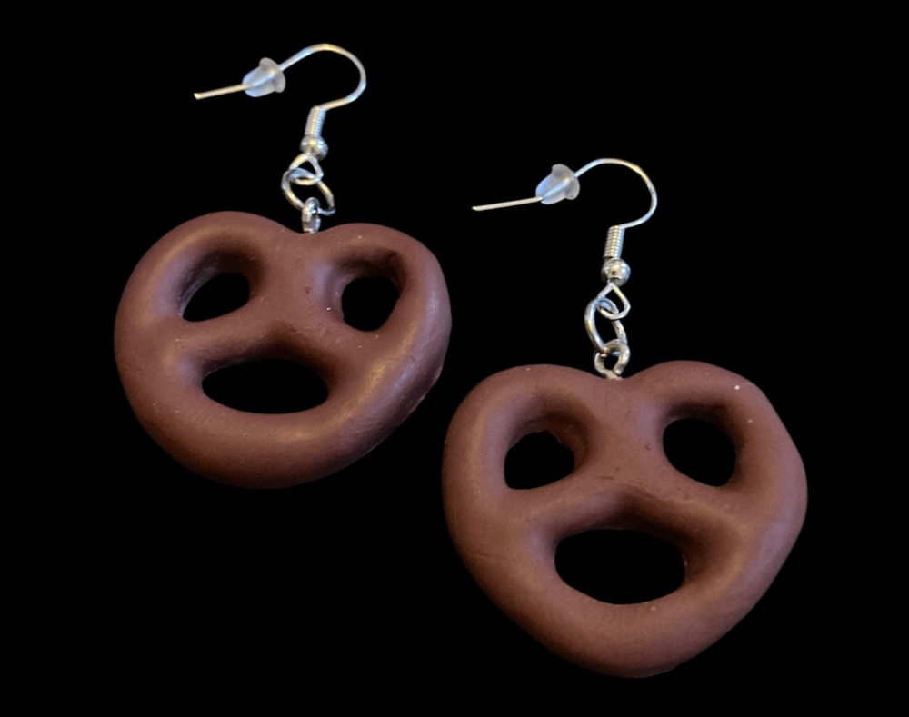 *Chocolate Pretzel Charm  Earrings