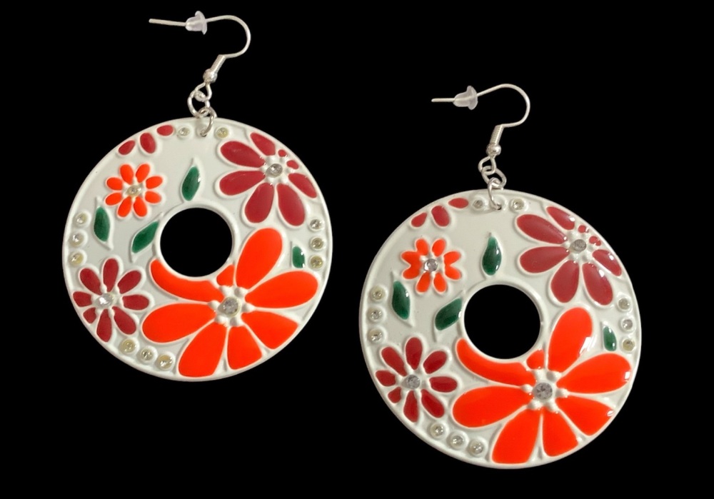 *Multicoloured Large Flower Charm Earrings